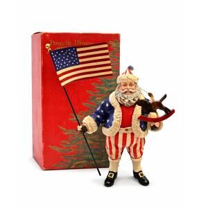 Vintage Possible Dreams Clothtique Patriotic Santa w Flag Rocking Horse Box